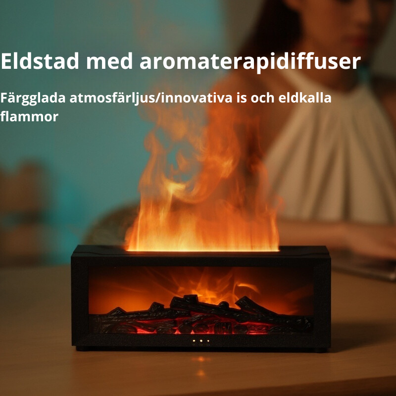 Eldstadsmaskin med färgglad aromaterapi